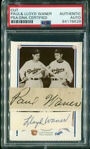 PAUL & LLOYD WANER Cut AUTO Signed Autograph PSA/DNA Dodgers HOF Brothers MLB