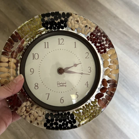 Pastoral Dwelling Acrylic Lucite Wall Clock Dried Beans Seeds 8" Round Retro Cover