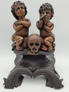 Antico Memento Mori legno intagliato e incastonato - Foto 1 di 11