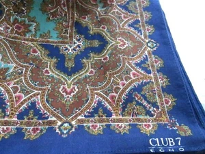 CLUB 7 ECHO 100% Wool Navy Blue Red Floral Square Scarf Wrap 36x36" - Picture 1 of 4