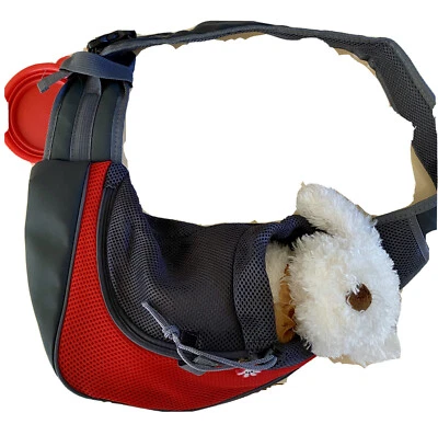 Dog carrier, adjustable shoulder bag, Red/Blk, Small Dog - Image 1 of 4