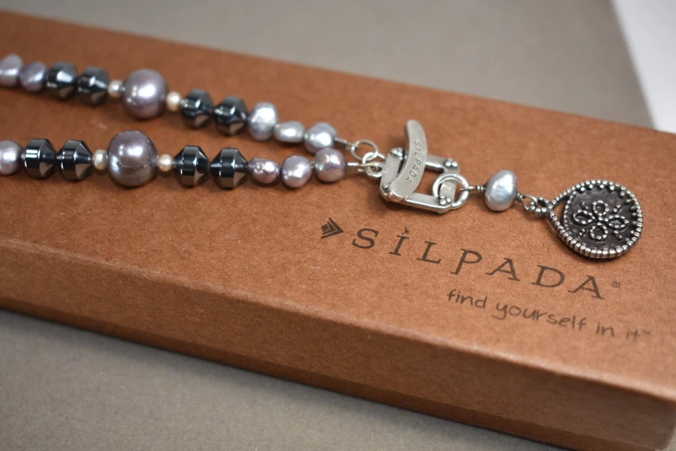 Colar Silpada 925 prata esterlina hematita pérolas de vidro concha N1784 alternar - Imagem 1 de 1