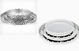 3 Set di Vassoi Decorativi in Metallo Con Specchio Per Tavola Argento/Bianco - Foto 1 di 15