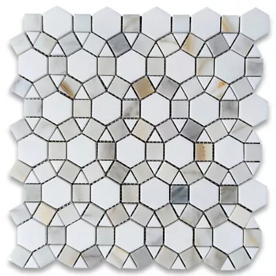 G395XP Calacatta Gold Marble Hexagon Sunflower Ring Waterjet Mosaic Tile - Image 1 of 4