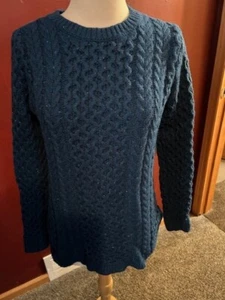 Lands' End Women's Teal Crew Neck Cable Sweater Sz Small (Heavy) - Picture 1 of 2