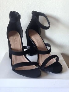 SHOELALA Chunky Heel Strappy Ankle Open Toe Faux Leather Black Pumps Sandals 10 - Picture 1 of 12