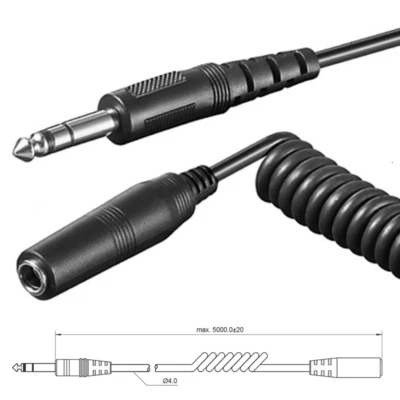 GOOBAY Kopfhörer Spiralkabel Verlängerung / Klinken Kabel / 6.35mm Klinke - 5 Meter