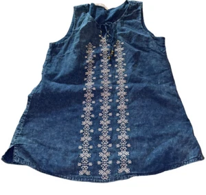 Luna Moon Womens Embroidered Tank Top Sz S Blue Tie Dye Sleeveless - Picture 1 of 7