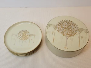 Vntg Otagiri Coaster Set Golden Mist 6 Coasters 1 Holder & Lid Tree Motif Japan - Picture 1 of 7