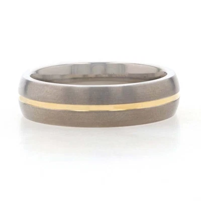 NEW Men's Wedding Band Titanium & 18k Comfort Fit Ring 11 Mon Cheri Gold Stripe - Image 1 of 4