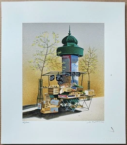 Andre Renoux Colonne Morris ad column France farm stand HAND SIGNED 183/200 art - Picture 1 of 14
