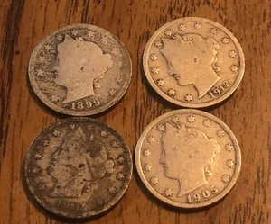 1899,1912,1911,1907 Liberty Head V Nickels As Pic, Old Nice Fine Coins M071 - Picture 1 of 2