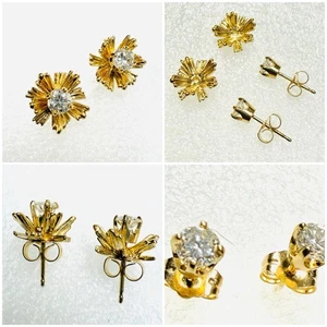 14k Solid Yellow Gold 1/3 Tcw Diamond Stud Earrings With Removable Flower Halo . - Picture 1 of 8