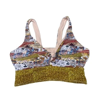 Handmade Harry Potter Twist Bra |Gold Glitter Yoga Top |Cotton Loungewear- Small - Image 1 of 3