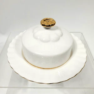 Plato de mantequilla Royal Albert Val D'Or tapa abovedada debajo del plato hueso China oro Inglaterra - Imagen 1 de 7