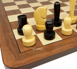 4 QUEENS Staunton MODERN BERLINER Wood Chess Set BLACK NATURAL 19" Walnut Board - Picture 1 of 6