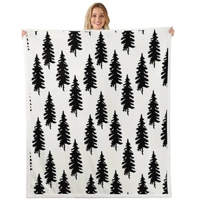 Black Pine Trees Printed Decor Throw Blanket White Background Bed Throws for ... - Picture 1 of 7