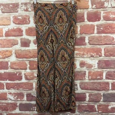 Zara Pants Womens S Multicolor Boho Floral Abstract Ruffle Flare Leg Trousers - Image 1 of 4