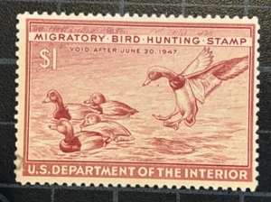 US Stamps - SC# RW13  - Duck Stamp - MH - Gum Disturbed -  Small Stain - SCV $50 - Picture 1 of 2