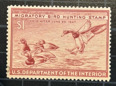 US Stamps - SC# RW13  - Duck Stamp - MH - Gum Disturbed -  Small Stain - SCV $50 - Image 1 of 2