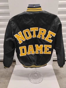 Notre Dame Chalk Line Blue Satin Varsity Jacket Mens M Spellout Quilted Lined - Picture 1 of 22