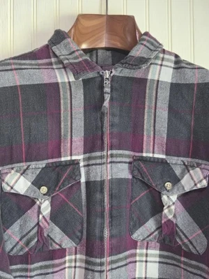 Arizona Jean Company Shirt Mens Large Black Gray Purple Plaid Zip Front Flannel - Image 1 of 4