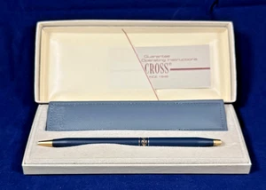 CROSS WOMANS SATIN BLUE wACCENT BAND &22k GOLD BALLPOINT PEN wLEATHER POUCH 2442 - Picture 1 of 14