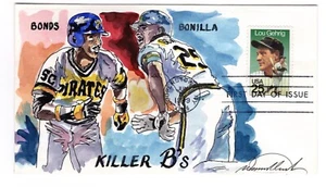 #2417 Lou Gehrig Baseball 1989 FDC - Wild Horse Hand-Painted Bonds & Bonilla - Picture 1 of 2