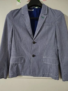 Mini Boden Jacket Boys 11/12 Blue Blazer 2 Button Striped 100% Cotton Lined Pkts - Picture 1 of 18