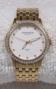AKRIBOS XXIV Diamond Dial Gold Tone Men's Watch * AK620YG * NEW BATTERY * WORKS - Picture 1 of 6