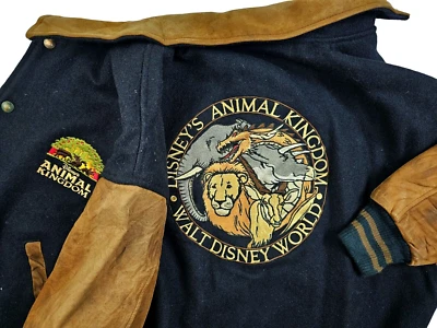 HOT VTG Men's DISNEY @ ANIMAL KINGDOM VARSITY BLACK WOOL LEATHER BOMBER Jacket M - Image 1 of 4