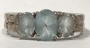 Sterling Silver 925 Three Stone Oval Cut Blue Topaz Ring Size 7 - Picture 1 of 5