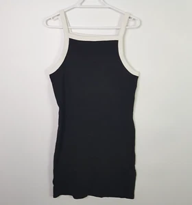 Monki Knit Dress Womens Medium Black Sleeveless Ribbed Stretch Flair A-Line - Picture 1 of 12