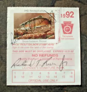 US $5.00 PENNSYLVANIA TROUT / SALMON STAMP 1992 on paper - Picture 1 of 1