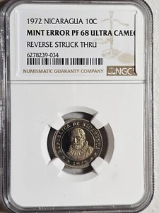 Nicaragua 10 Centavos 1972 NGC Mint Error PF 68 Ultra Cameo - Picture 1 of 2