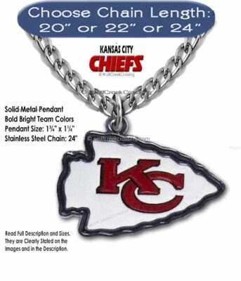 COLLAR GRANDE KANSAS CITY CHIEFS CADENA DE ACERO INOXIDABLE NFL fútbol mejor ¡lo último!' Foto 1 de 4