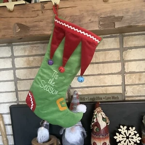 Rot Grün Samt Weihnachtsstrumpf Prima Creations Jingle Bells Elfe Narr Stiefel - Bild 1 von 2