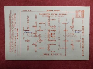 MANCHESTER UNITED v BURY | 1959/1960 | RESERVES | 21 MAR 1960 | UK FREEPOST - Picture 1 of 2
