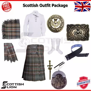 Men Scottish Highland Traditional Outfit Mackenzie Weathered Tartan Kilt 8 Yards - Picture 1 of 1