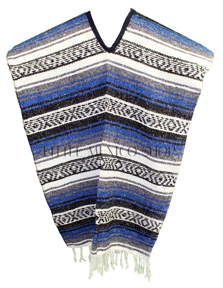 Traditional Mexican Poncho - ROYAL BLUE - ONE SIZE FITS ALL Blanket Serape Gaban - Photo 1/1