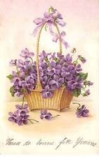 Fleurs - n°85679 - Violettes dans un panier en osier