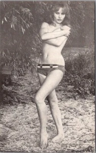 Vintage 1960s Pin-Up Girl Arcade / Mutoscope Card - Topless Brunette on Beach - Picture 1 of 2