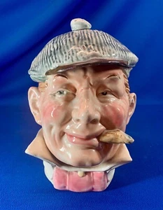 HUMIDOR MAYÓLICA GRANDE ANTIGUO HOMBRE ROJIZO CON GORRA FUMAR CIGARRO - Imagen 1 de 7