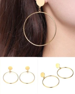 Nuevo Moda Para Mujer Chapado en Oro 18K Aro Redondo Grande Pendientes Colgantes Joyería - Imagen 1 de 6