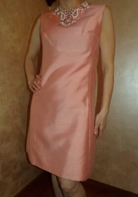 Vestido Vintage Jackie O Años 60 Cambio Fiesta/Cóctel Pálido Melocotón Cuentas Escote M Foto 1 de 4