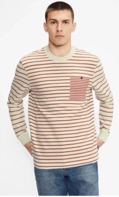 Ted Baker 5 Koncall Long Sleeve Shirt Mens Large Red Stripe Crew Neck - Image 1 of 4