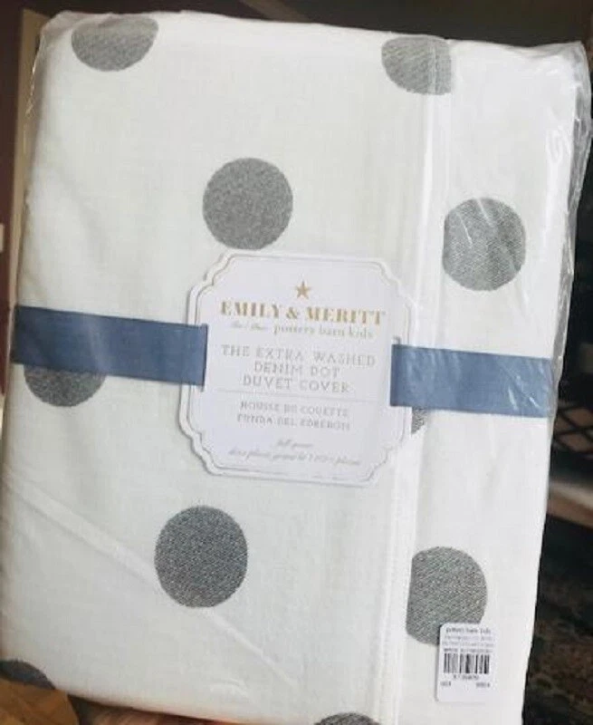 Pottery Barn Polka Dot Duvet Cover White Gray Queen Emily Meritt Twill Dots Kids - Image 1 of 1