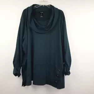 Ali Miles Tunic Top Women's Size 3X Teal Green Cowl Neck Loose Fit - Picture 1 of 8