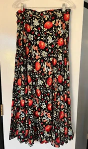 Vintage Maxi Skirt Black Silk Floral Embroidery Medium - Picture 1 of 12