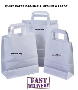 More details for paper carrier bags white brown sos kraft takeaway party lunch food flat handles.